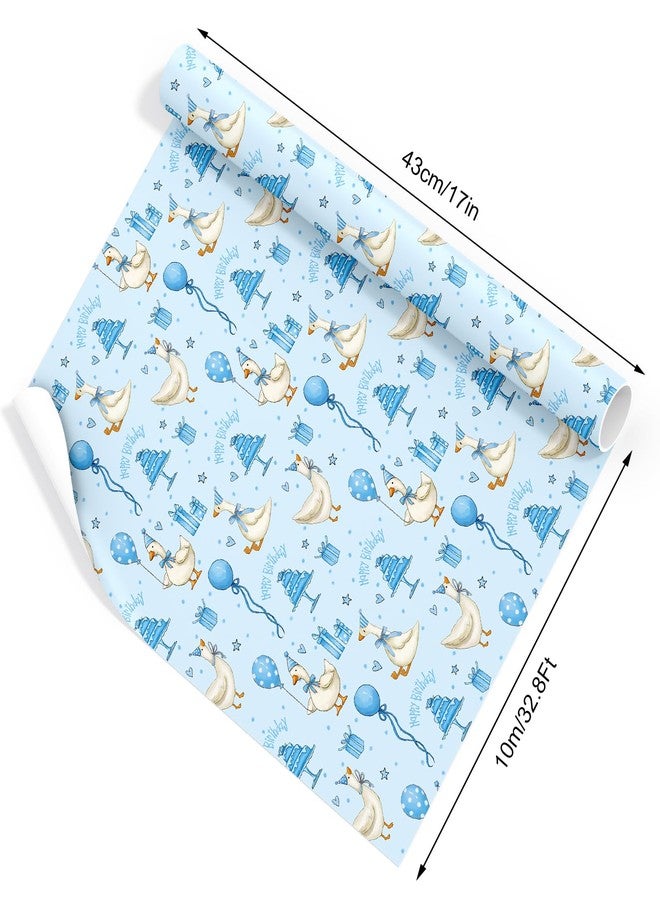 Whaline Silly Goose Birthday Wrapping Paper -Mini Roll- 17 In x 32.8 Ft Blue Goose Coquette Gift Wrap Paper for Holiday Birthday Baby Shower Party - Image 3